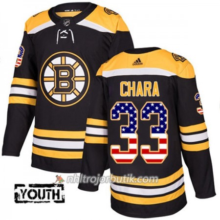 Barn Ishockey Boston Bruins Tröja Zdeno Chara 33 Adidas 2017-2018 Svart USA Flag Fashion Authentic